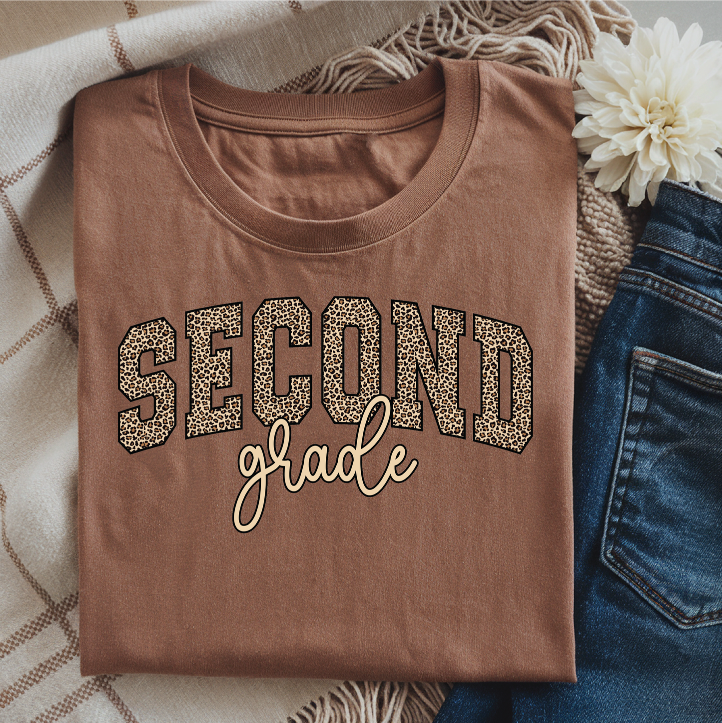 SECOND GRADE LEOPARD Letters Graphic T-Shirt