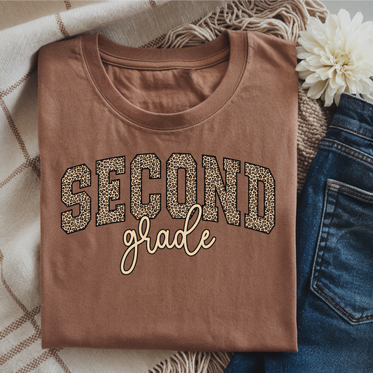 SECOND GRADE LEOPARD Letters Graphic T-Shirt