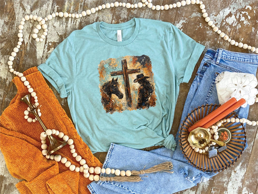 Cowgirl and Horse Cross- Unisex Graphic Tee