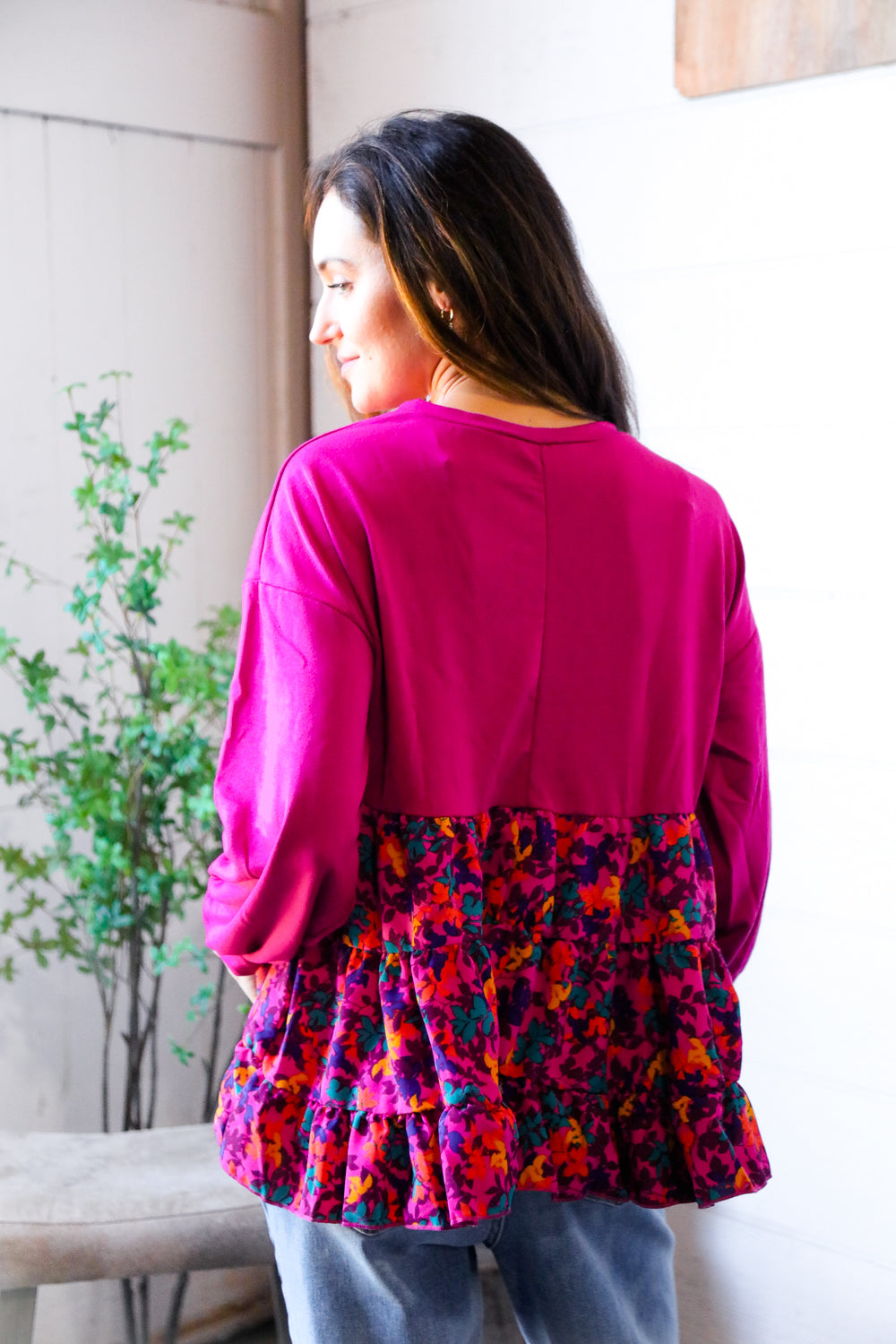 Fuchsia Fizz Drop Shoulder Babydoll Blouse