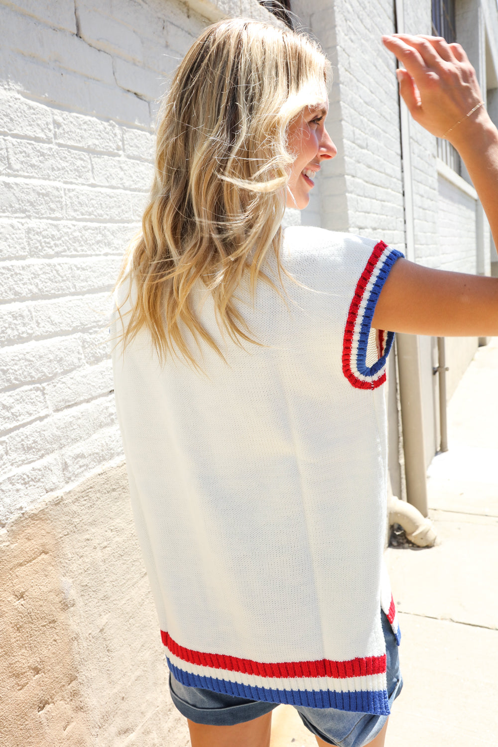 Holiday Ready Red/White & Blue USA Embroidery Dolman Top