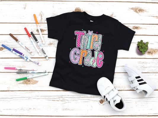 Girls Doodle 3rd Grade Back to School Graphic Tee