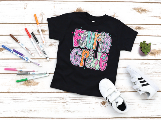Girls Doodle 4th Grade Back to School Graphic Tee