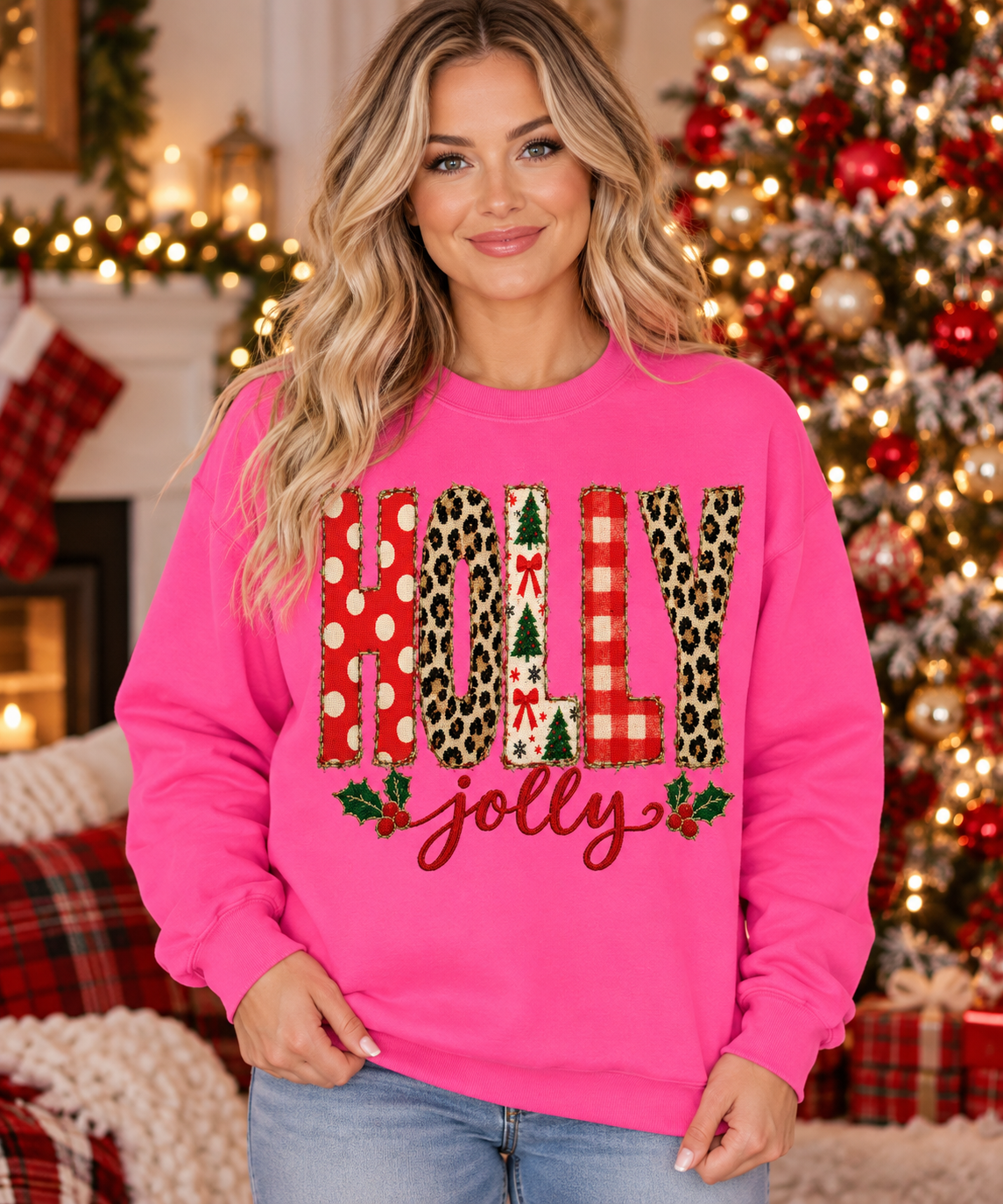 Holly Jolly Neon Pink- Unisex Graphic Sweatshirt
