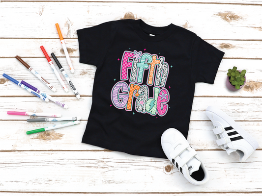Girls Doodle 5th Grade Back to School Graphic Tee