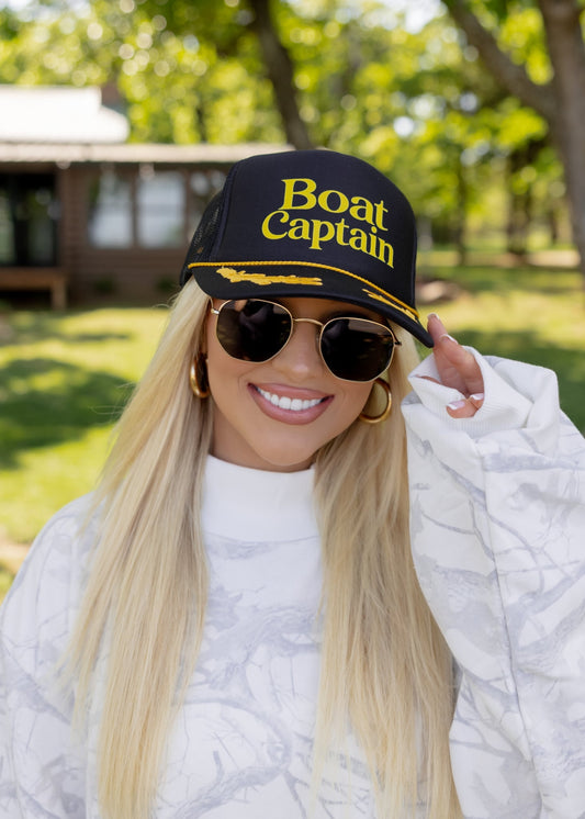 Boat Captain DTF Printed Black Trucker Hat
