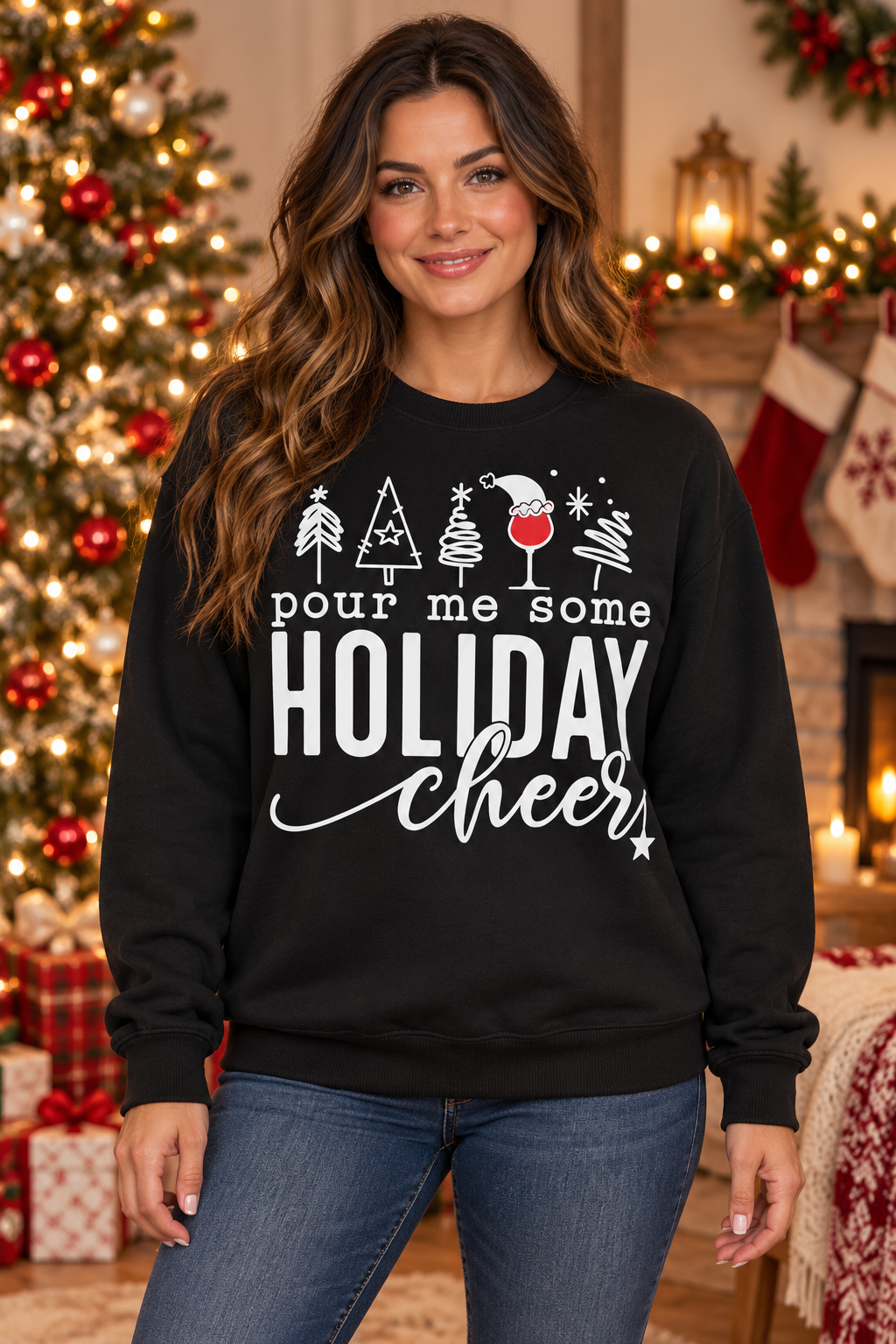 POUR ME SOME HOLIDAY CHEER- UNISEX GRAPHIC SWEATSHIRT/TEE