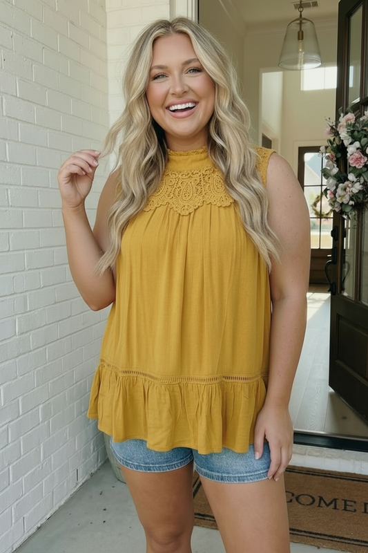 Golden Hour Lace Yoke Babydoll Top