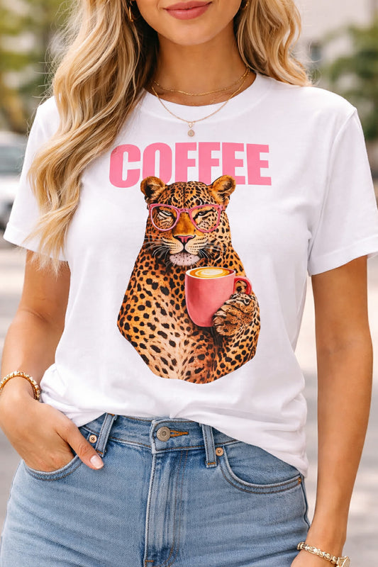 Coffee Leopard- UNISEX WHITE Tee