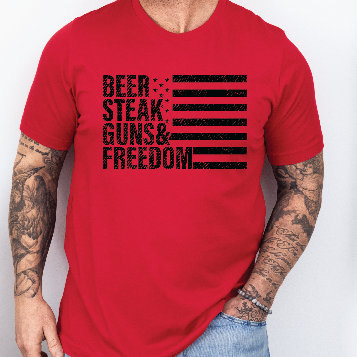 Beer Steak Guns and Freedom Patriotic Mens Graphic Tee