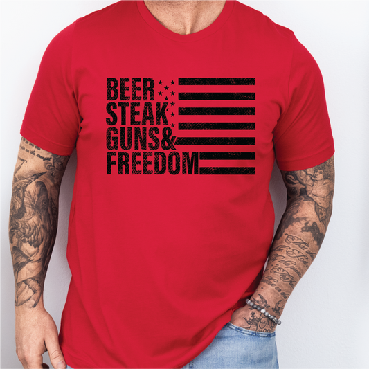 Beer Steak Guns and Freedom Patriotic Mens Graphic Tee