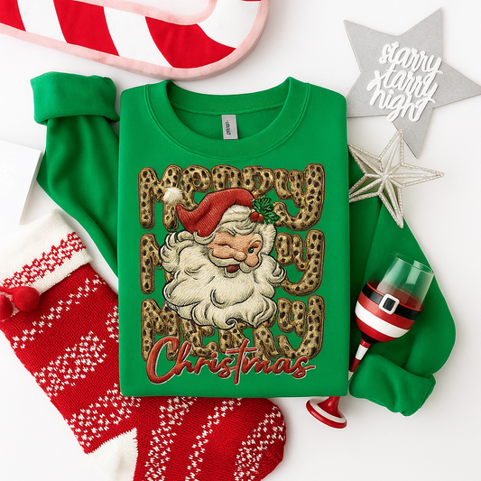 FAUX YARN LEOPARD MERRY SANTA