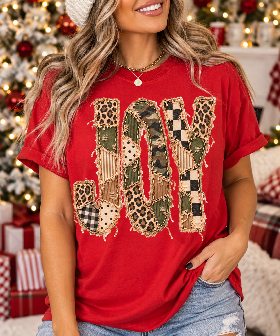 Joy Faux Embroidery Pattern Letters- UNISEX GRAPHIC SWEATSHIRT OR TEE