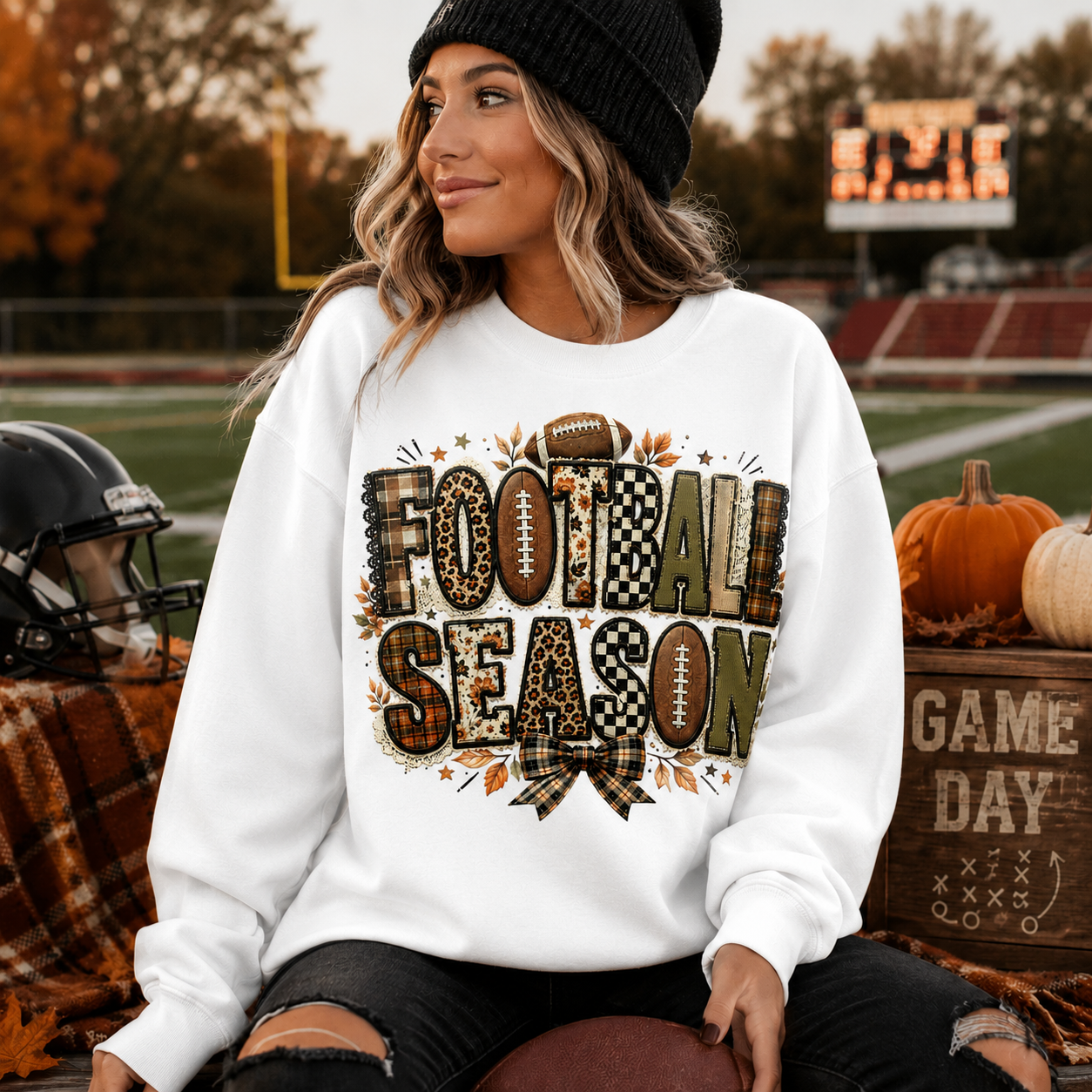 FOOTBALL SEASON PATTERN LETTERS -Unisex Graphic Sweatshirt/Tee
