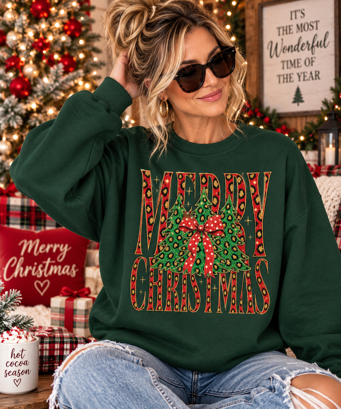 Merry Christmas Red Leopard - Graphic Tee or Sweatshirt
