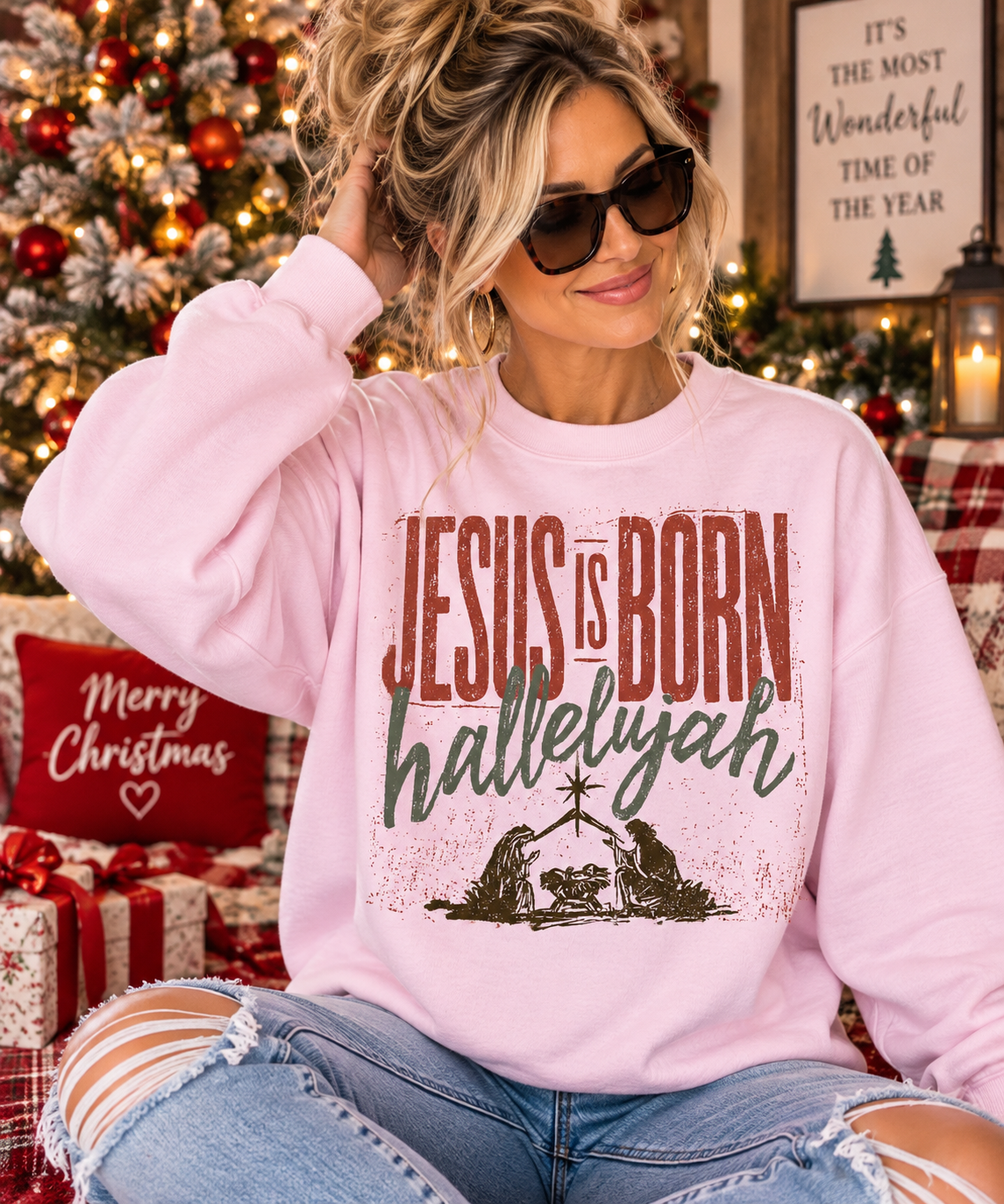 Jesus is Born Hallelujah - Unisex Graphic Sweatshirt/Tee