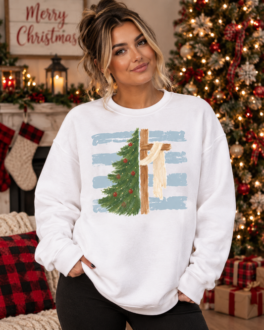 Blue Stripes Christmas Tree Cross - Graphic Sweatshirt/Tee