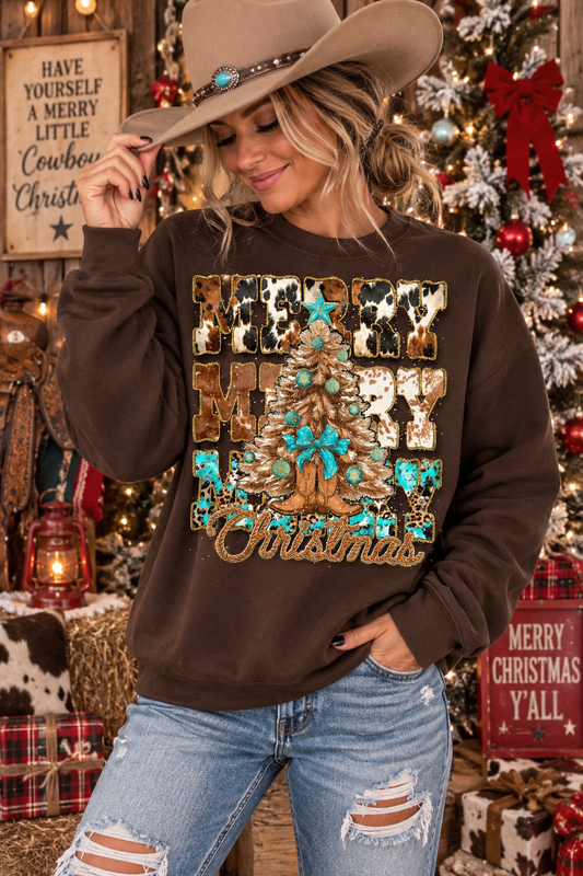Merry Cowhide Turquoise Western  - Unisex Graphic Sweatshirt