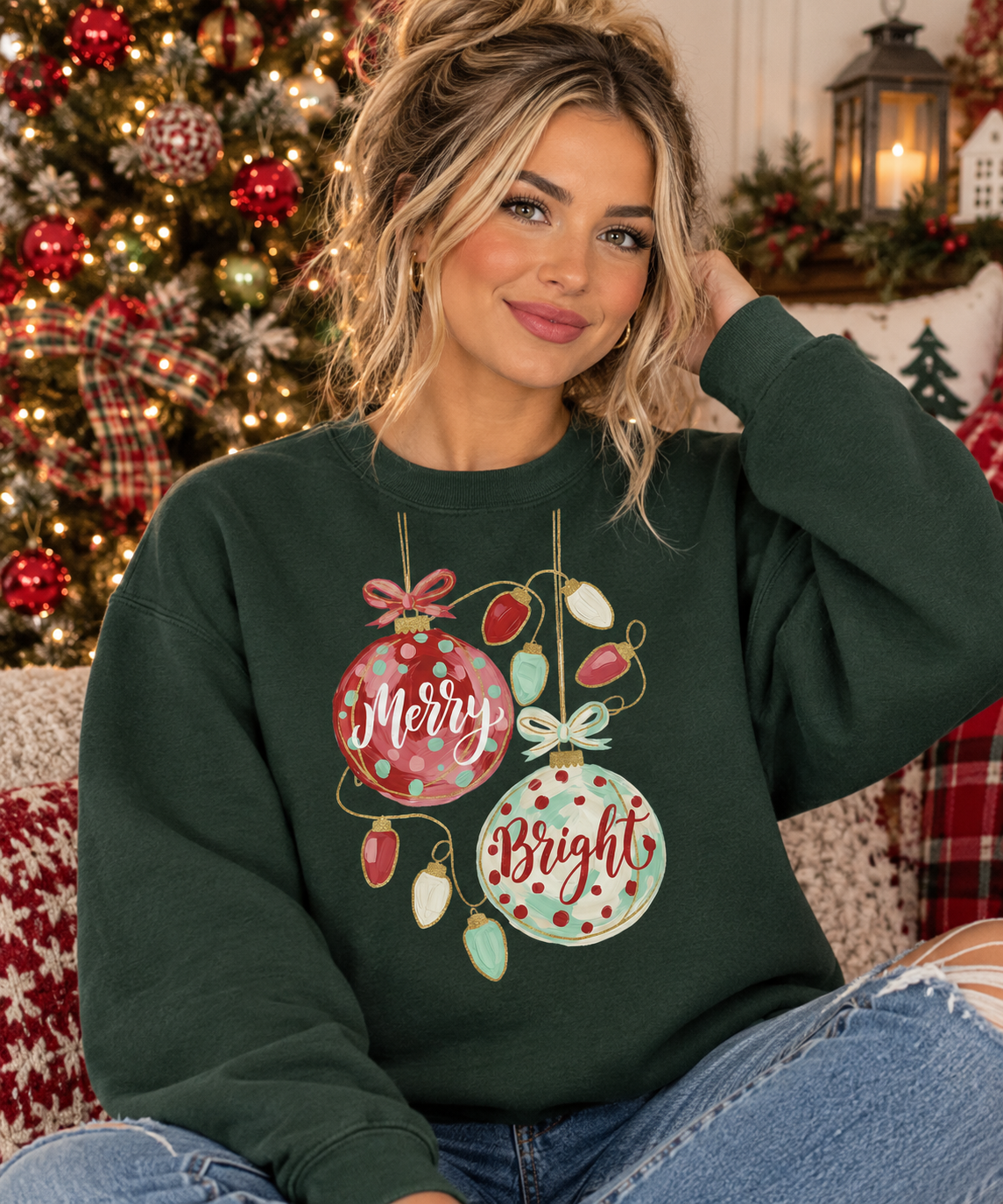 MERRY AND BRIGHT ORNAMENTS - GRAPHIC TEE OR SWEATSHIRT