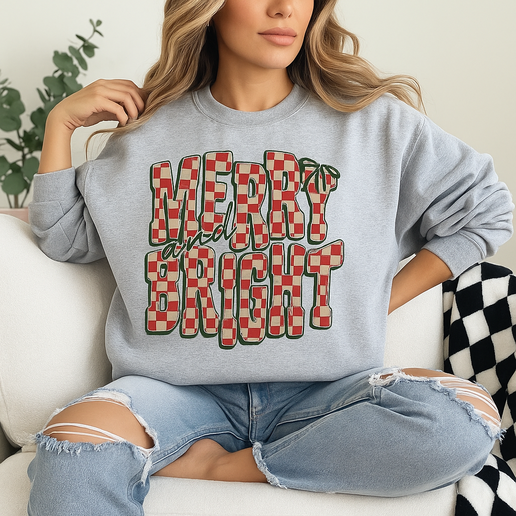 MERRY and BRIGHT CHECKERED ON ATHLETIC GREY