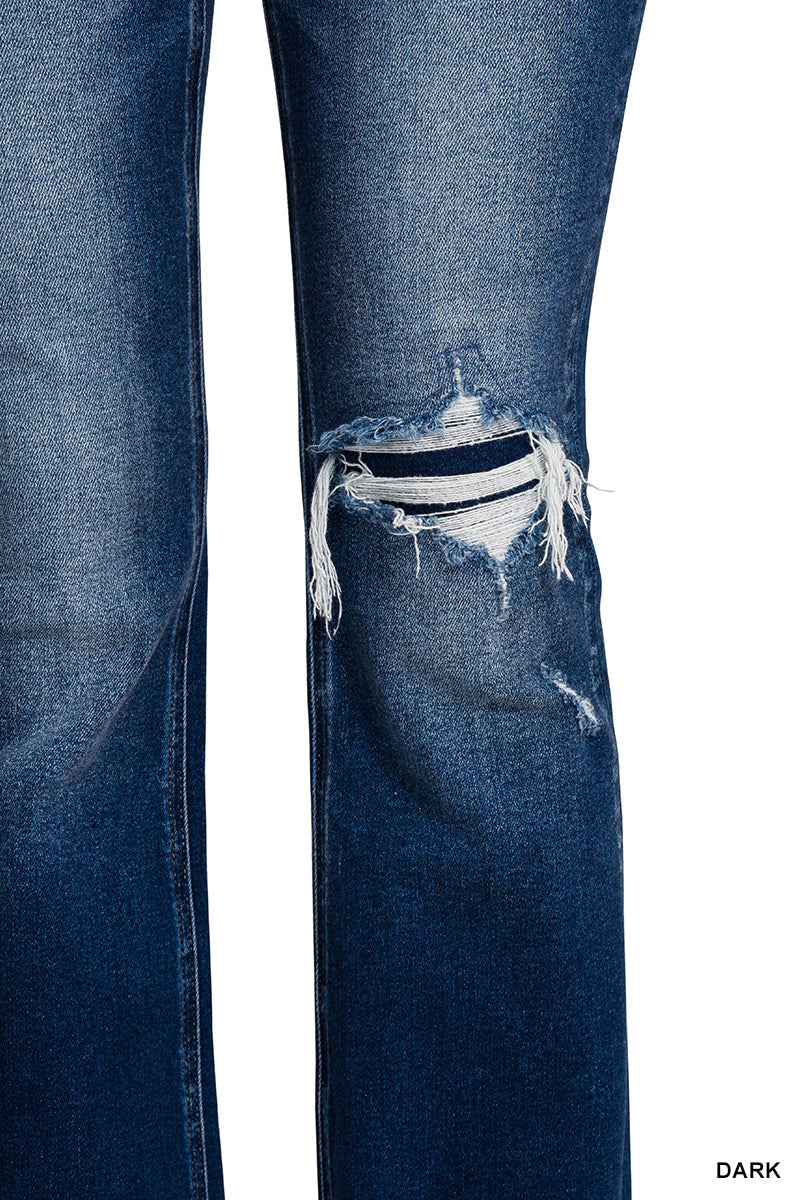 Feeling Empowered Denim Distressed Boot Cut Jeans