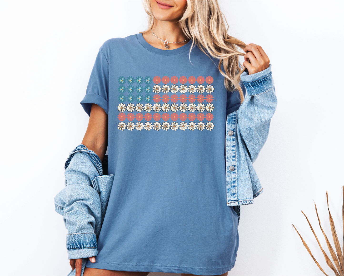 USA Floral Flag Patriotic Tee