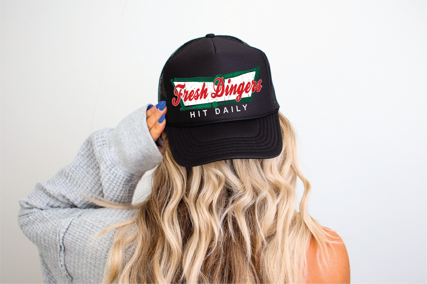 Fresh Dingers DTF Printed Black Trucker Hat