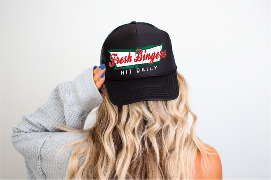 Fresh Dingers DTF Printed Black Trucker Hat