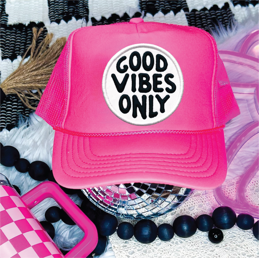Good Vibes Only DTF Printed Neon Pink Trucker Hat