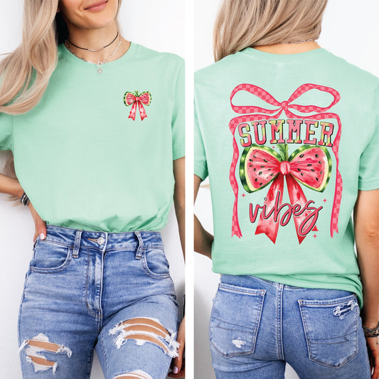Summer Vibes Watermelon Bow Tee