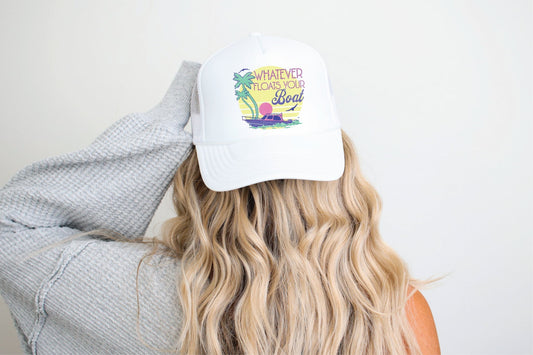 Whatever Floats Your Boat DTF Printed White Trucker Hat
