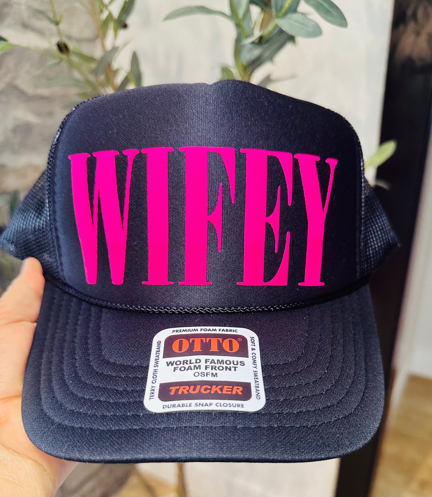3D  Puff Pink Vinyl WIFEY on Black Foam Trucker Hat