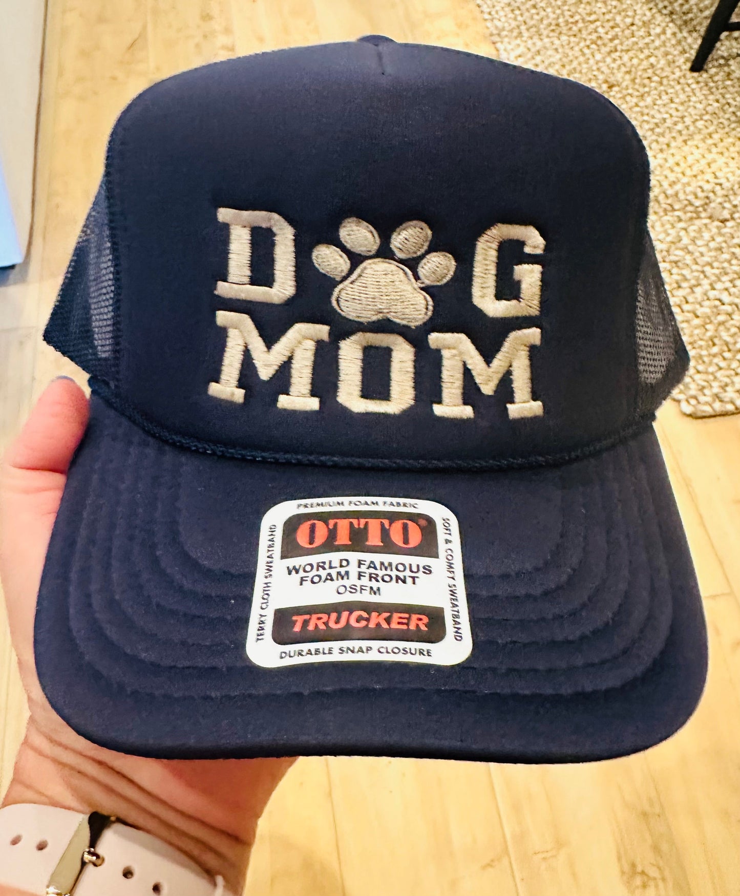 Dog Mom Embroidered Trucker Navy Hat