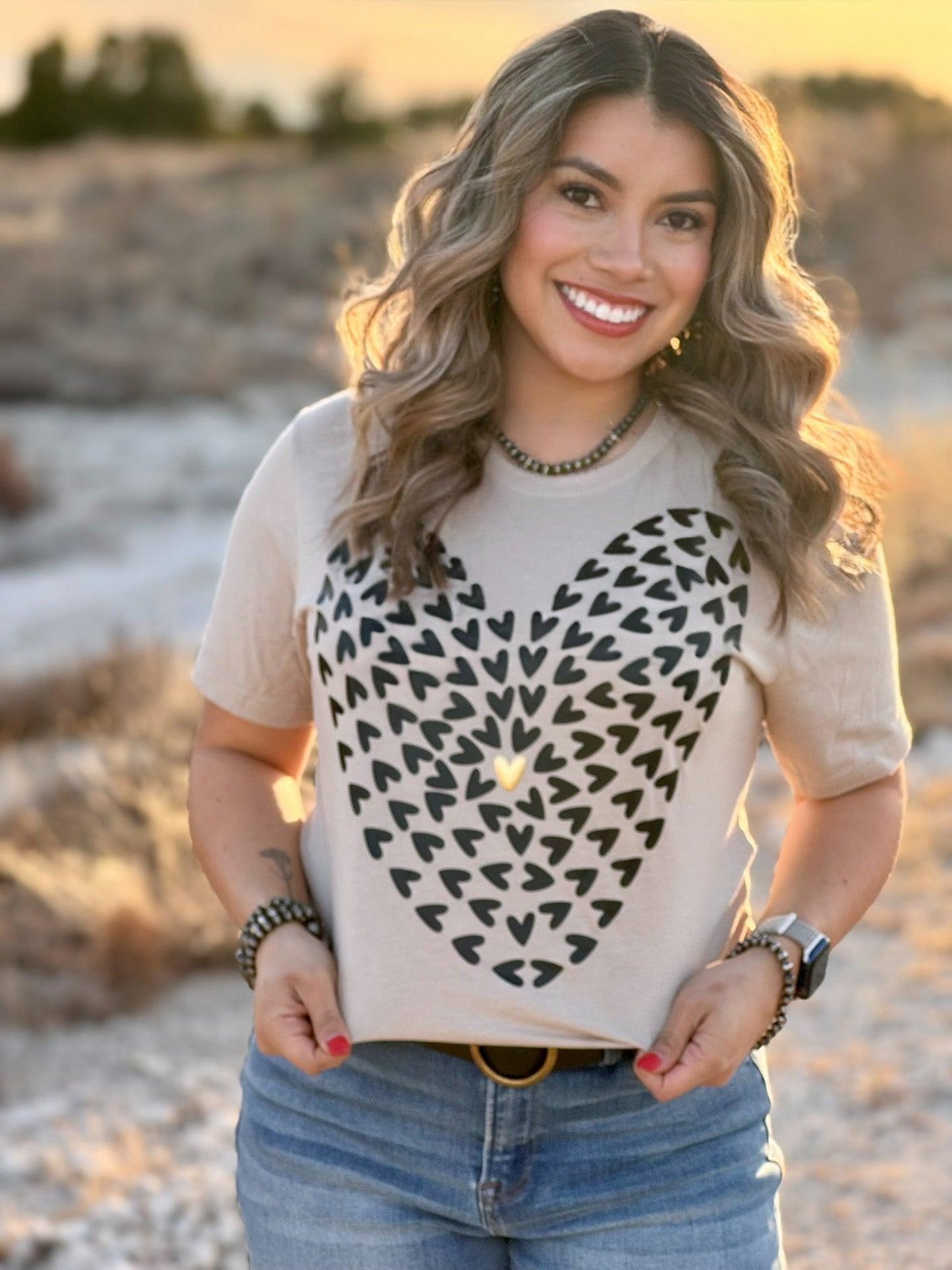 Tiny Hearts with Gold Puff Tee & Sweatshirt