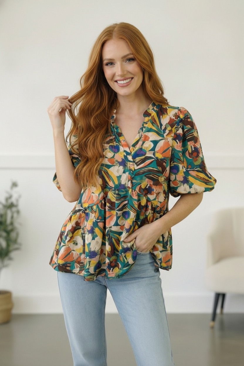 Painted Floral Jungle Blouse