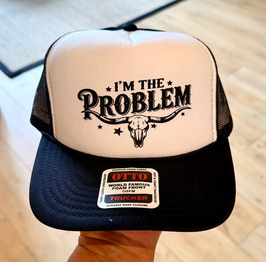 I am the Problem skull - UNISEX BLACK AND WHITE Trucker Hat