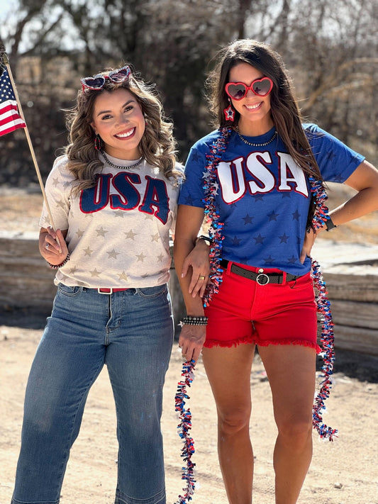 USA in Glitter & Metallic Puff Stars Tee