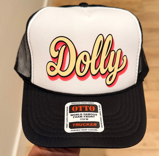 DOLLY- DTF Printed Black and White Trucker Hat