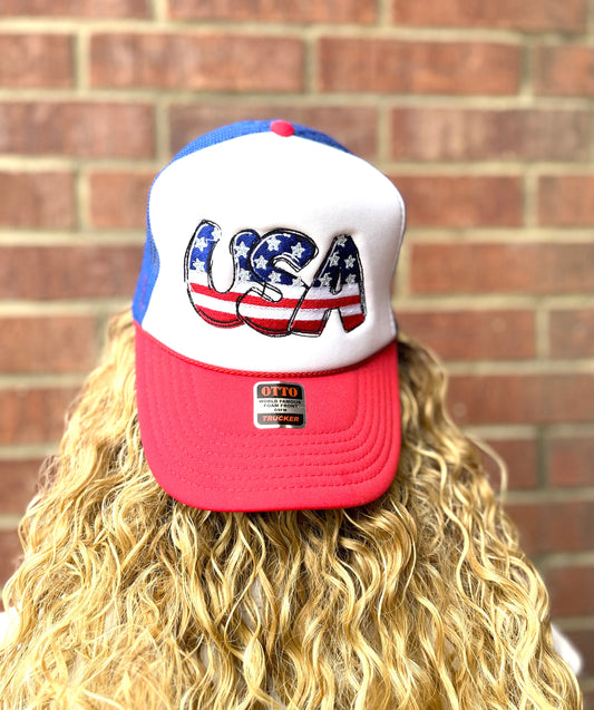 USA Embroidered Red/White/Blue Trucker Hat
