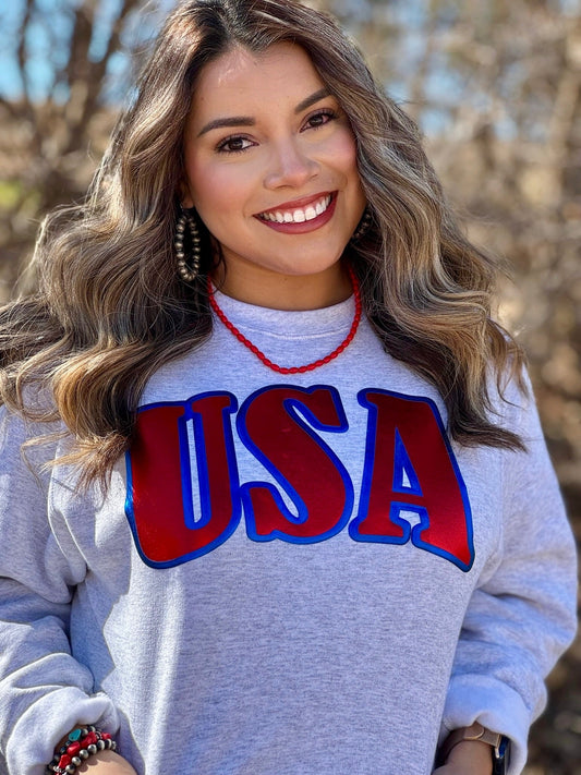 USA in Metallic Puff Sweatshirt