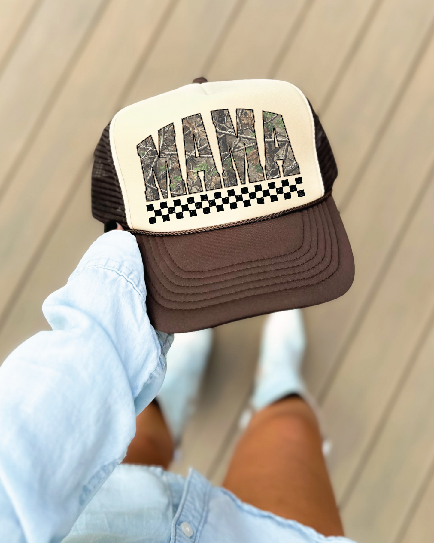 Mama Camo DTF Printed Brown and Tan Trucker Hat