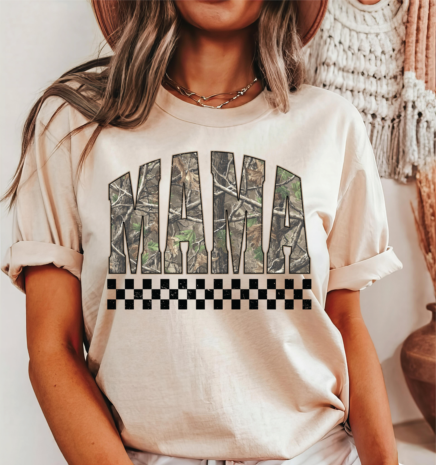 Mama Camo Checker - UNISEX GRAPHIC Tee **CUSTOMIZABLE**