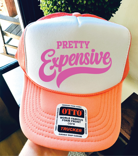 Pretty Expensive - UNISEX Coral and White TRUCKER HAT