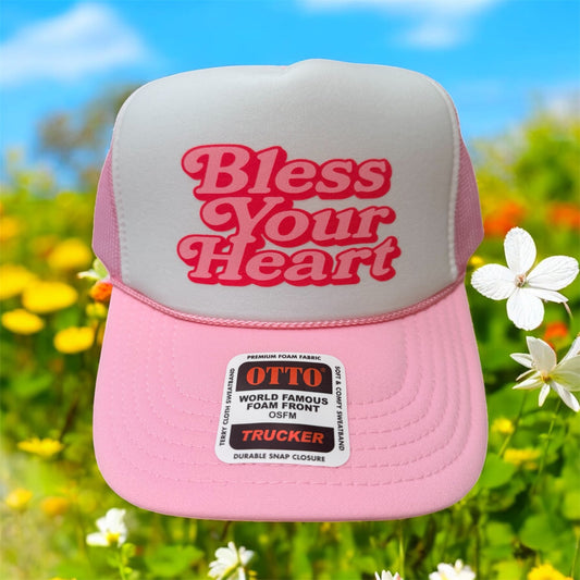 BLESS YOUR HEART- UNISEX LIGHT PINK AND WHITE Trucker Hat
