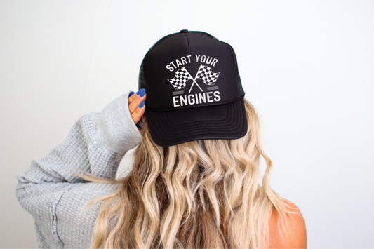 Start Your Engines - UNISEX BLACK TRUCKER HAT