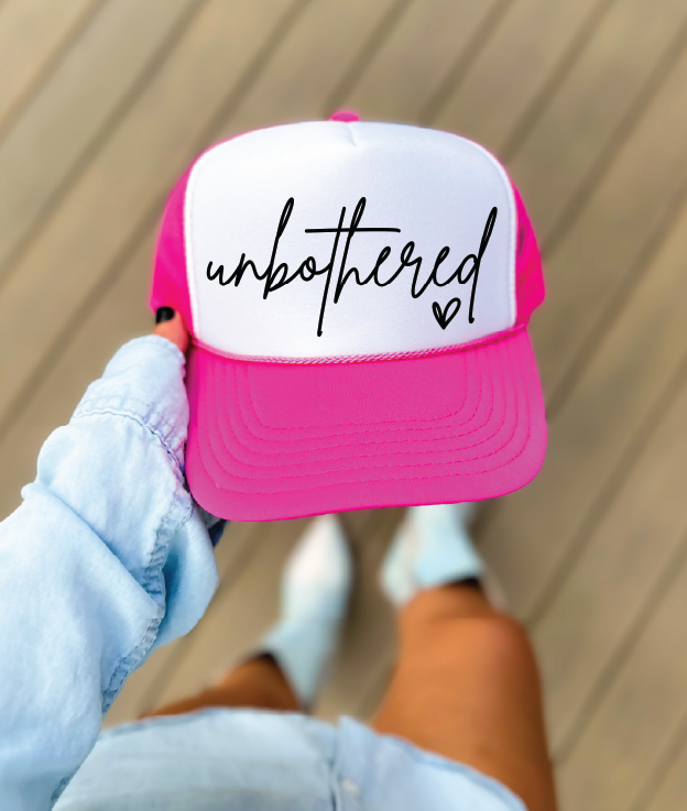 Unbothered DTF Printed Hot Pink and White Trucker Hat
