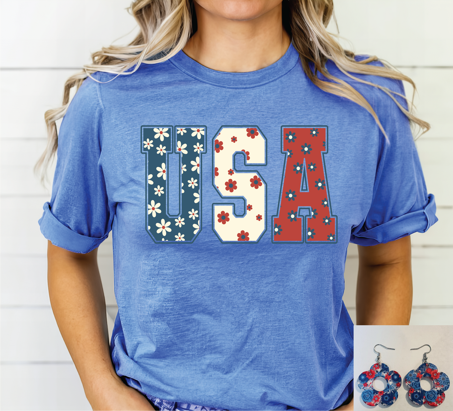 USA Floral Patriotic Graphic Tee