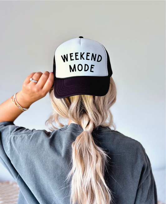 Weekend Mode DTF Printed Black & White Trucker Hat