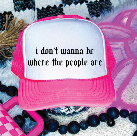 Where The People Are DTF Printed Neon Pink and White Trucker Hat