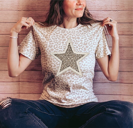 Faux Stitch Leopard Star Graphic Tee